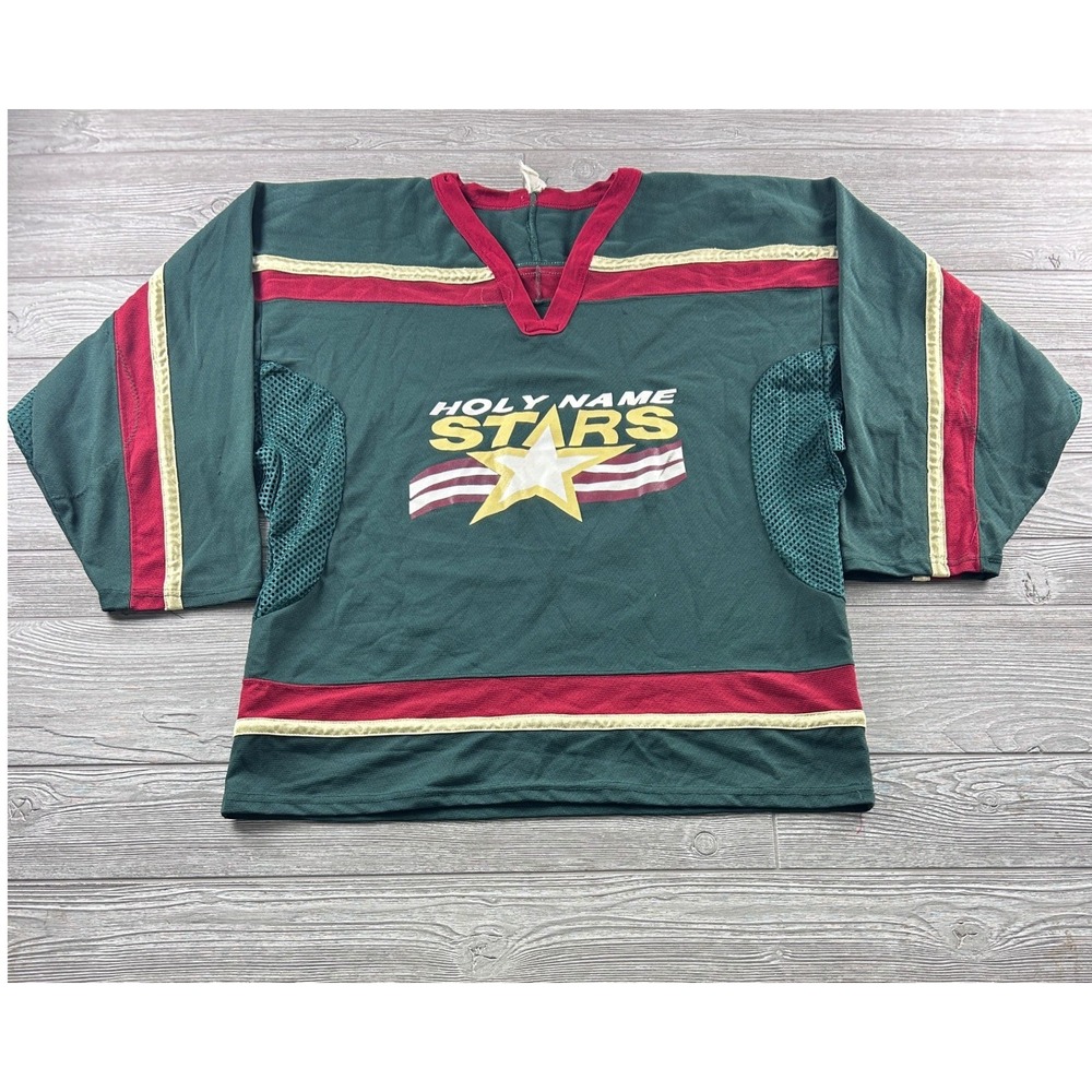 Athletic Knit Holy Name Stars Hockey Jersey Green Red Wilett 14 Mens Large